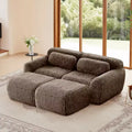 80.3 inch Light Khaki Plush Fabric Sectional Sofa with Throw Pillows and 2 Ottomans 32D High Density Sponge