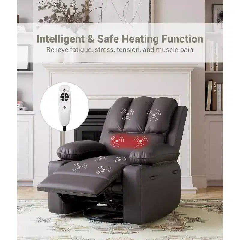 Recliner Chair, PU Leather Reading Recliner with Heat & Massage, Soft Lazy Boy Recliner Chair with 2 Cup Holders for Living Room, Bedrooms Nurseries