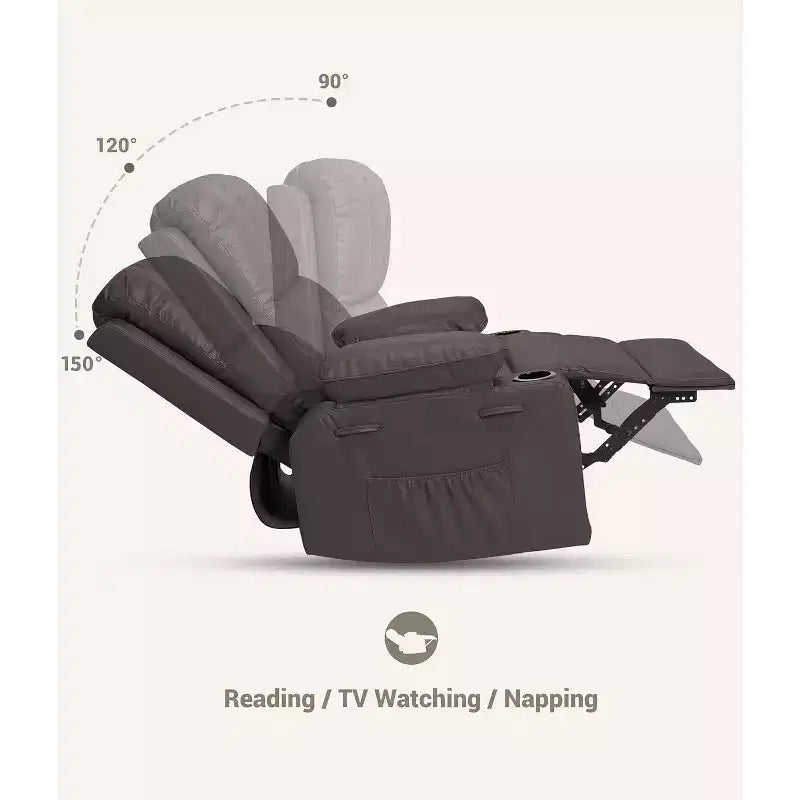 Recliner Chair, PU Leather Reading Recliner with Heat & Massage, Soft Lazy Boy Recliner Chair with 2 Cup Holders for Living Room, Bedrooms Nurseries
