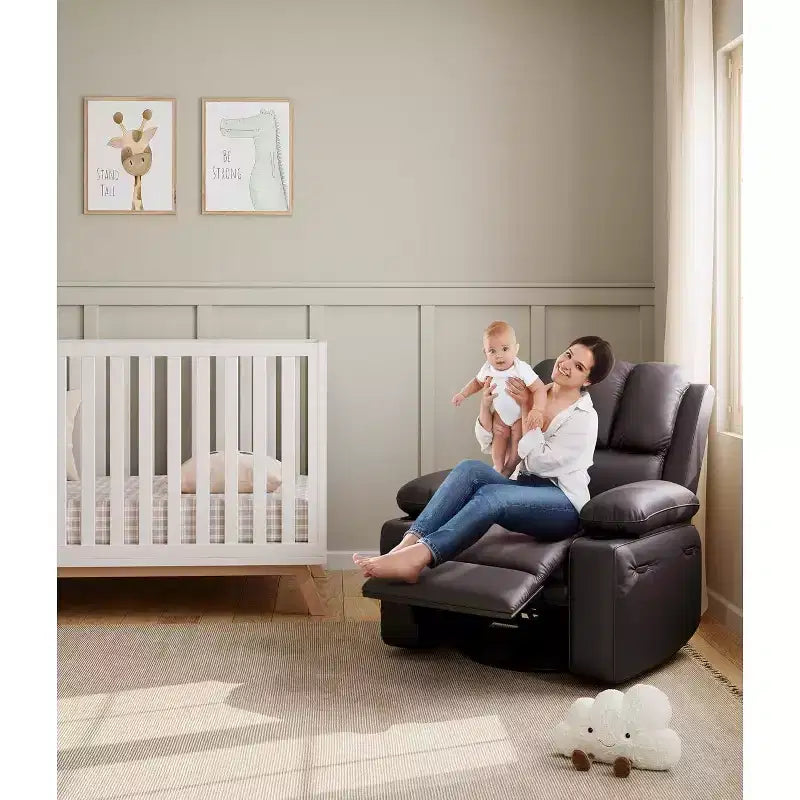 Recliner Chair, PU Leather Reading Recliner with Heat & Massage, Soft Lazy Boy Recliner Chair with 2 Cup Holders for Living Room, Bedrooms Nurseries
