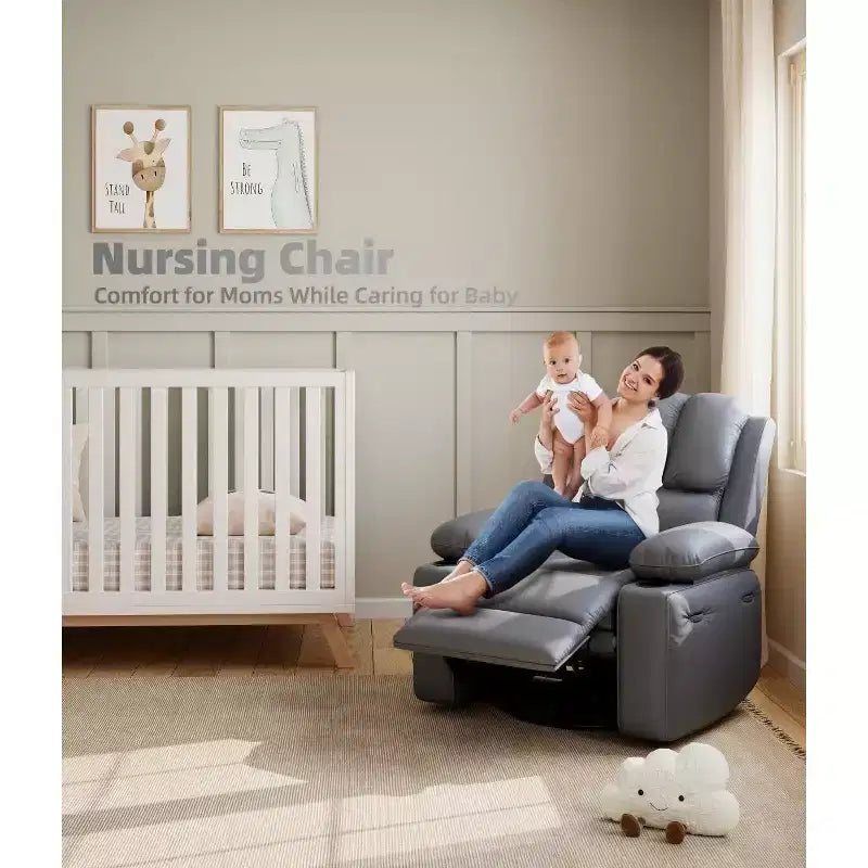 Recliner Chair, PU Leather Reading Recliner with Heat & Massage, Soft Lazy Boy Recliner Chair with 2 Cup Holders for Living Room, Bedrooms Nurseries