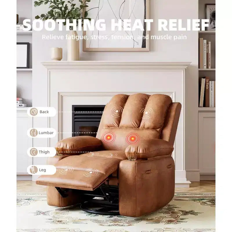 Recliner Chair, PU Leather Reading Recliner with Heat & Massage, Soft Lazy Boy Recliner Chair with 2 Cup Holders for Living Room, Bedrooms Nurseries