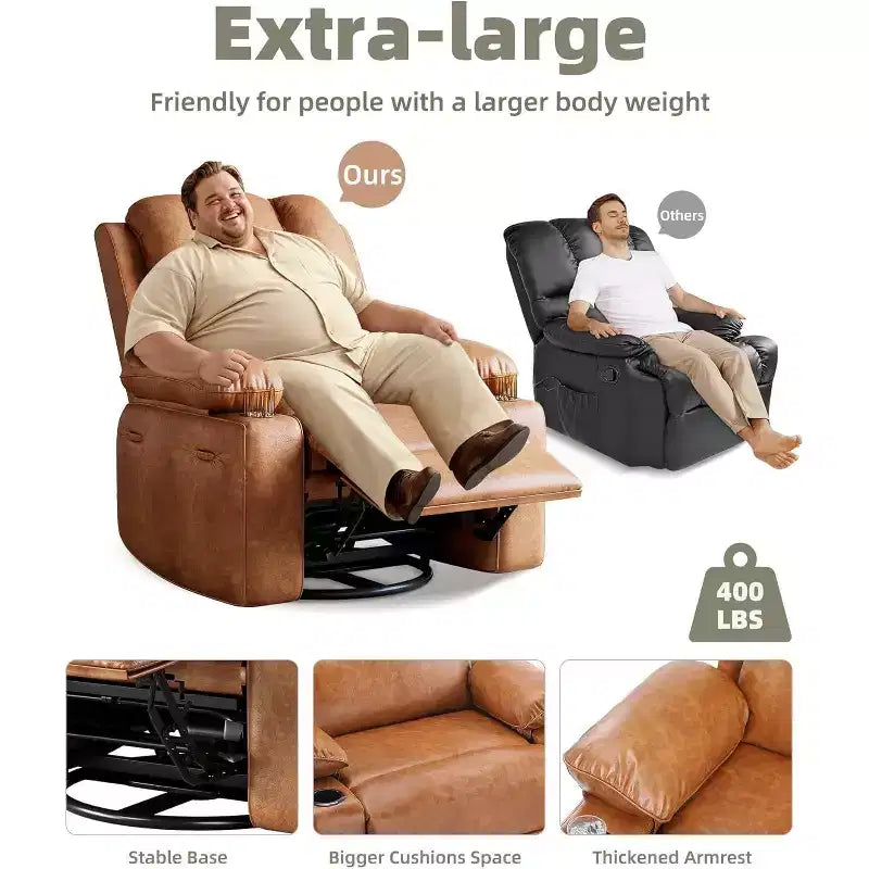 Recliner Chair, PU Leather Reading Recliner with Heat & Massage, Soft Lazy Boy Recliner Chair with 2 Cup Holders for Living Room, Bedrooms Nurseries
