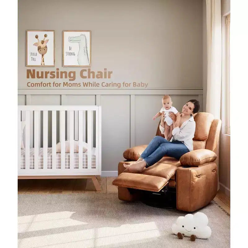 Recliner Chair, PU Leather Reading Recliner with Heat & Massage, Soft Lazy Boy Recliner Chair with 2 Cup Holders for Living Room, Bedrooms Nurseries