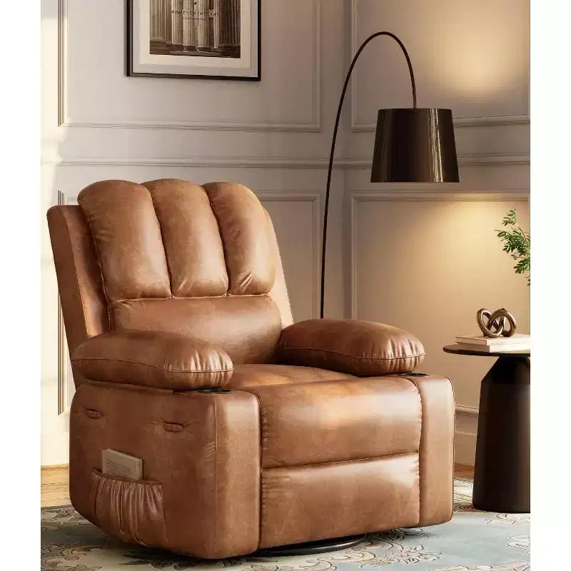 Recliner Chair, PU Leather Reading Recliner with Heat & Massage, Soft Lazy Boy Recliner Chair with 2 Cup Holders for Living Room, Bedrooms Nurseries
