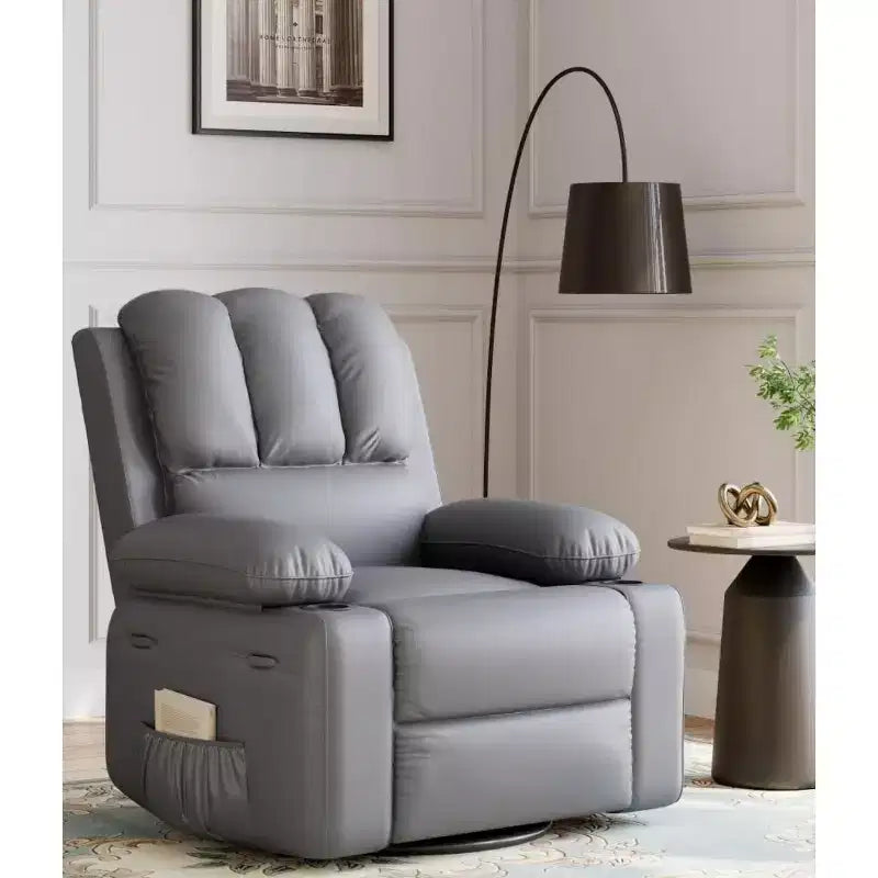 Fauteuil inclinable, Fauteuil de lecture inclinable en cuir PU avec chauffage et massage, Fauteuil inclinable moelleux avec 2 porte-gobelets pour salons, chambres à coucher, crèches