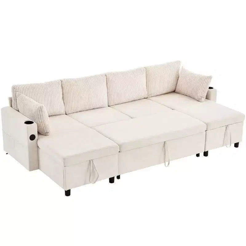 Whisen 113.4 Sectional Sofa, Pull-out Sofa Bed, Versatile Couch with Large Storage Space, Two Cup Holders