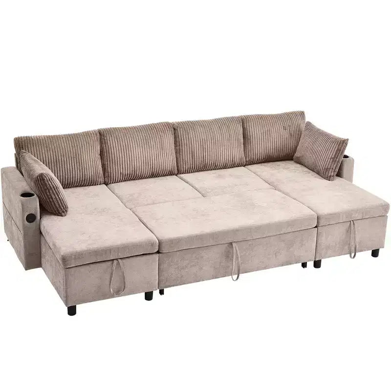 Whisen 113.4 Sectional Sofa, Pull-out Sofa Bed, Versatile Couch with Large Storage Space, Two Cup Holders