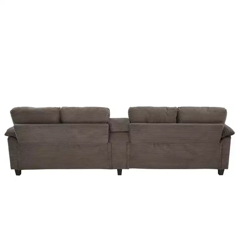 Whisen 116.9 Sectional Sofa, Modern U-Shaped Sectional Sofa, Corduroy Upholstered Couch with Ottomans, Cup Holders