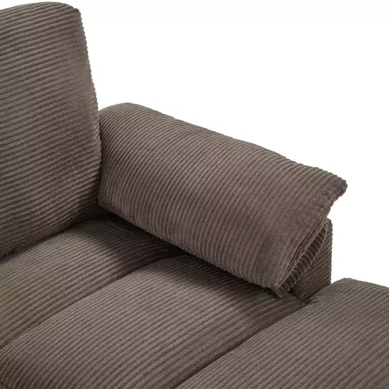 Whisen 116.9 Sectional Sofa, Modern U-Shaped Sectional Sofa, Corduroy Upholstered Couch with Ottomans, Cup Holders