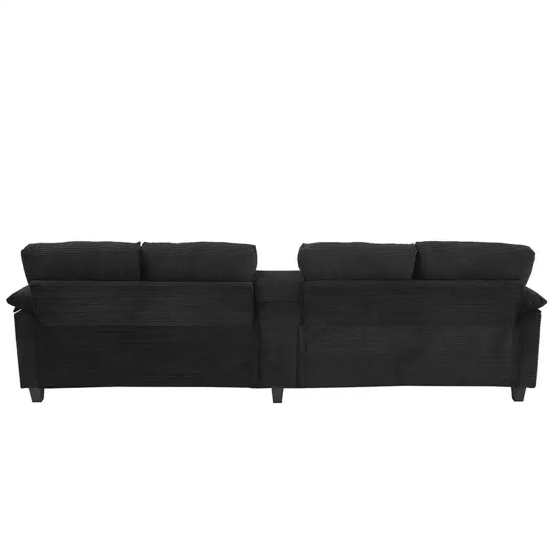 Whisen 116.9 Sectional Sofa, Modern U-Shaped Sectional Sofa, Corduroy Upholstered Couch with Ottomans, Cup Holders