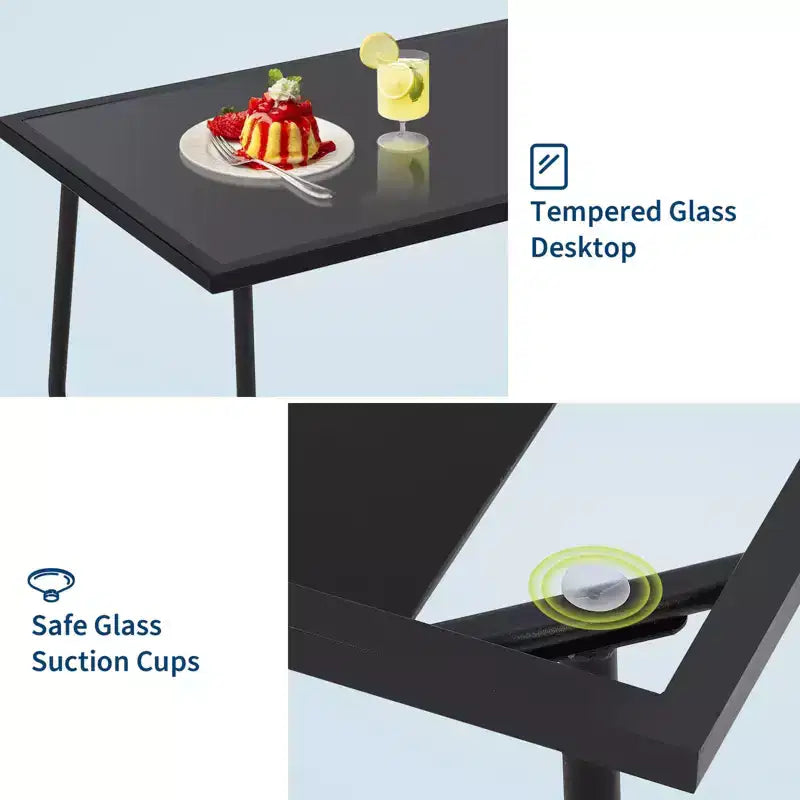 Ensemble de patio 4 pièces avec tissu textilène et table en verre trempé Mobilier de conversation tout temps pour jardin, piscine, balcon
