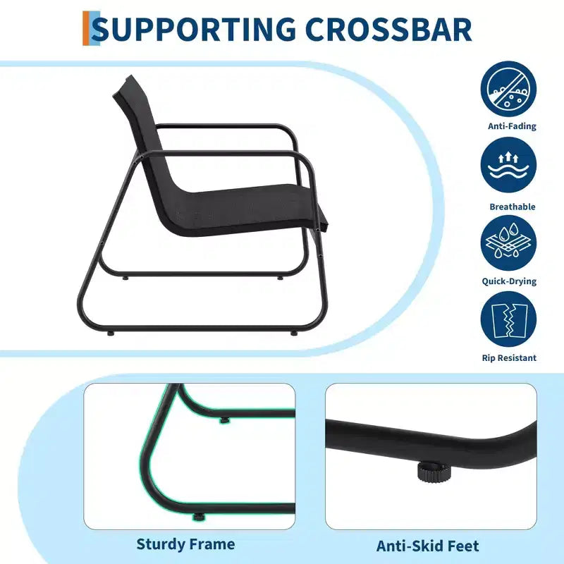 Ensemble de patio 4 pièces avec tissu textilène et table en verre trempé Mobilier de conversation tout temps pour jardin, piscine, balcon