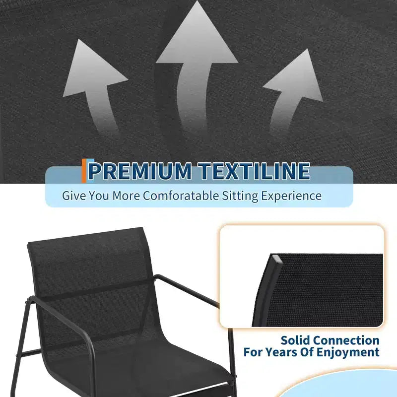 Ensemble de patio 4 pièces avec tissu textilène et table en verre trempé Mobilier de conversation tout temps pour jardin, piscine, balcon
