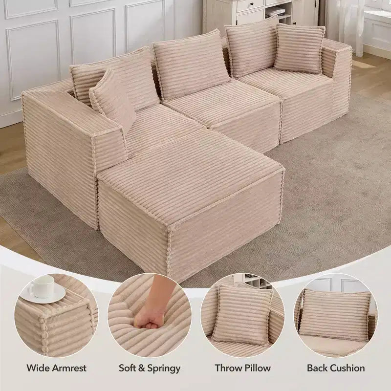 141 Modular Cloud Sectional Sofa with Ottoman - No Assembly Compression Packaged, Ultra Soft Memory Foam, Convertible Couch for Living Room