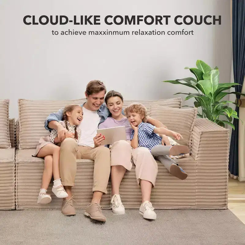 141 Modular Cloud Sectional Sofa with Ottoman - No Assembly Compression Packaged, Ultra Soft Memory Foam, Convertible Couch for Living Room