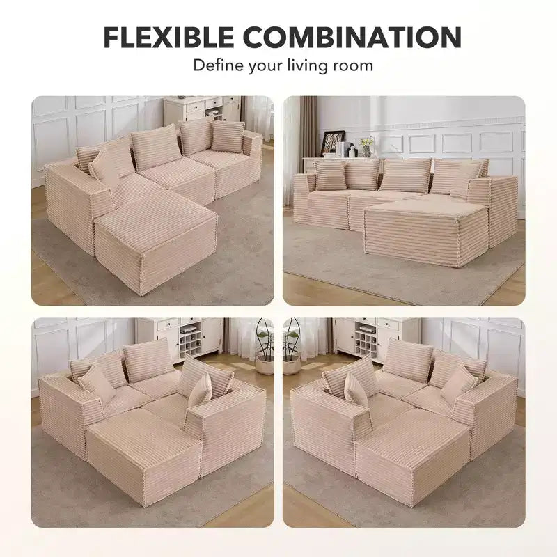 141 Modular Cloud Sectional Sofa with Ottoman - No Assembly Compression Packaged, Ultra Soft Memory Foam, Convertible Couch for Living Room