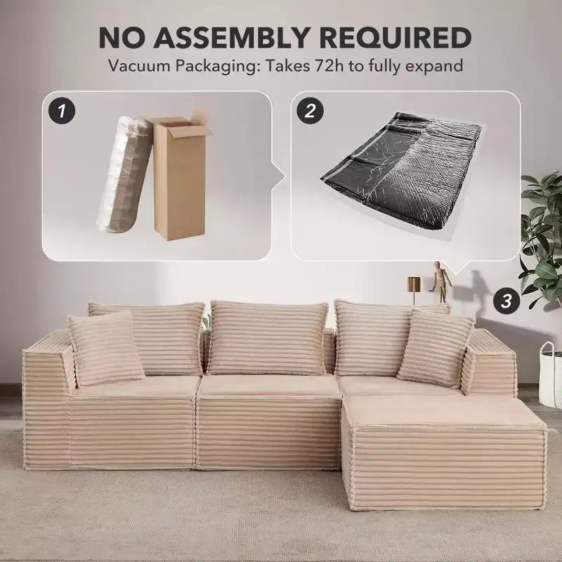 141 Modular Cloud Sectional Sofa with Ottoman - No Assembly Compression Packaged, Ultra Soft Memory Foam, Convertible Couch for Living Room