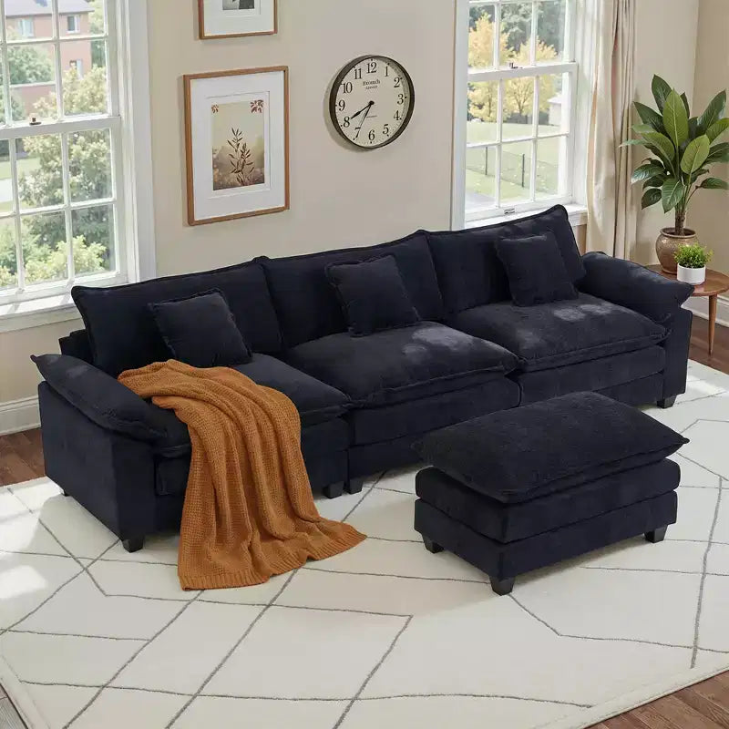 EHMKNP 112 L-Shaped Modular Sectional Sofa  Comfy Cloud Couch with Movable Ottoman, Deep Seat Cushions for Living Room