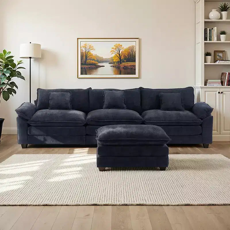 EHMKNP 112 L-Shaped Modular Sectional Sofa  Comfy Cloud Couch with Movable Ottoman, Deep Seat Cushions for Living Room