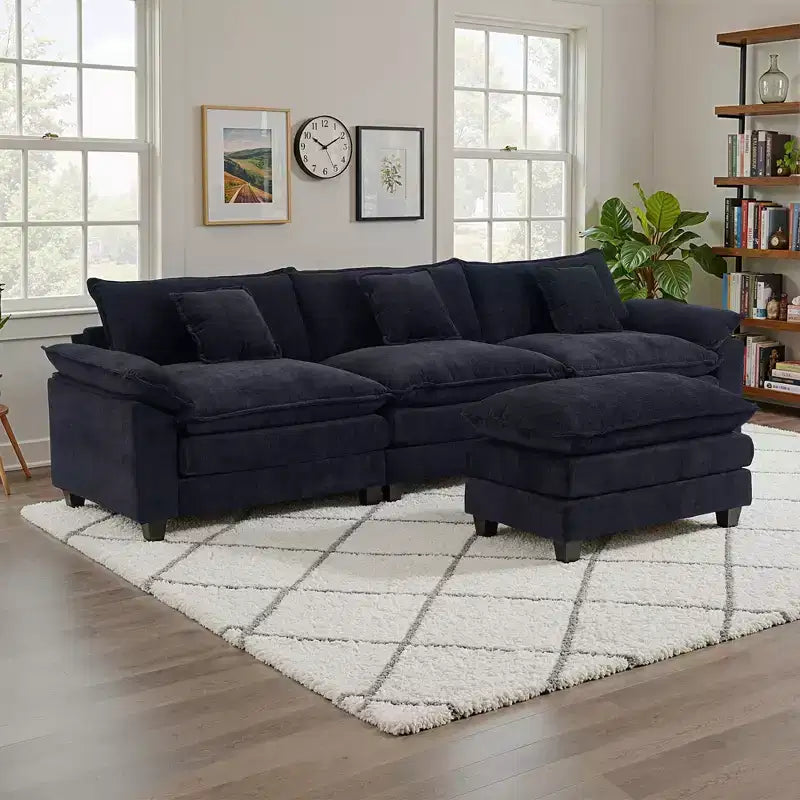 EHMKNP 112 L-Shaped Modular Sectional Sofa  Comfy Cloud Couch with Movable Ottoman, Deep Seat Cushions for Living Room