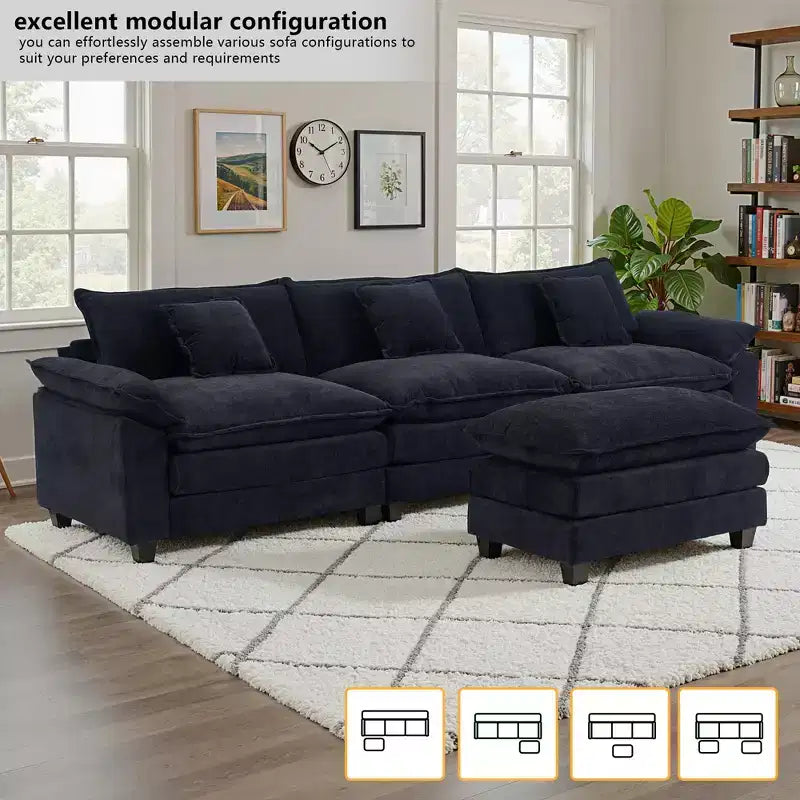 EHMKNP 112 L-Shaped Modular Sectional Sofa  Comfy Cloud Couch with Movable Ottoman, Deep Seat Cushions for Living Room