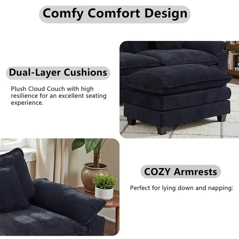 EHMKNP 112 L-Shaped Modular Sectional Sofa  Comfy Cloud Couch with Movable Ottoman, Deep Seat Cushions for Living Room
