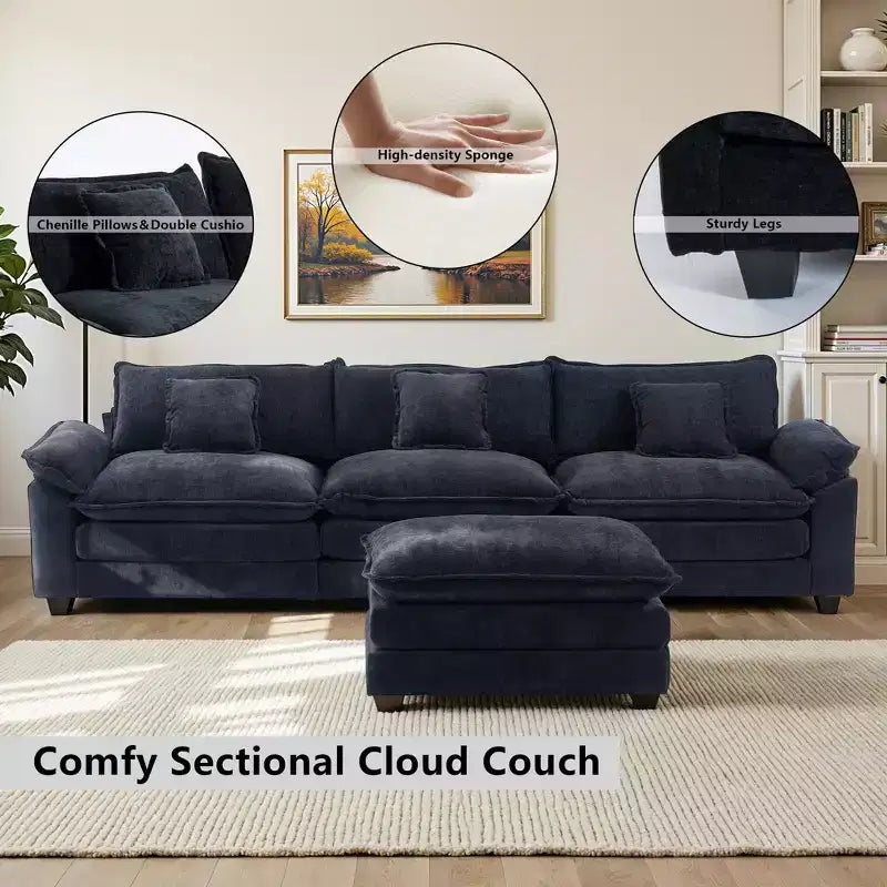 EHMKNP 112 L-Shaped Modular Sectional Sofa  Comfy Cloud Couch with Movable Ottoman, Deep Seat Cushions for Living Room