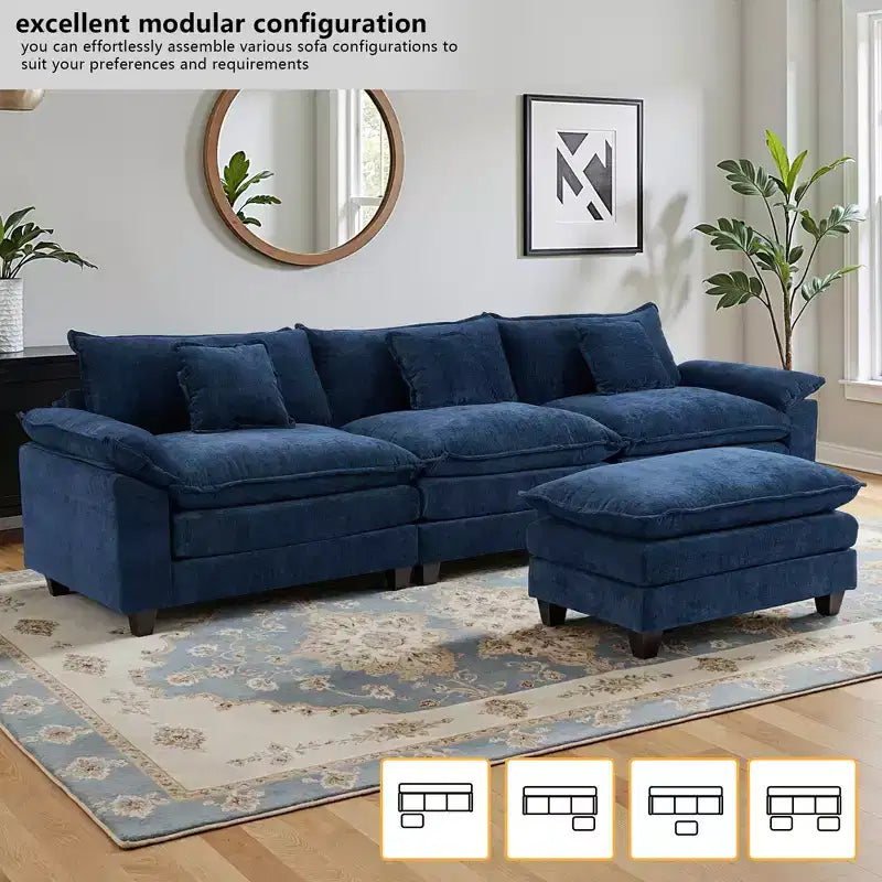EHMKNP 112 L-Shaped Modular Sectional Sofa  Comfy Cloud Couch with Movable Ottoman, Deep Seat Cushions for Living Room