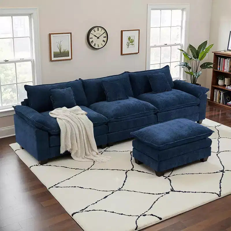 EHMKNP 112 L-Shaped Modular Sectional Sofa  Comfy Cloud Couch with Movable Ottoman, Deep Seat Cushions for Living Room