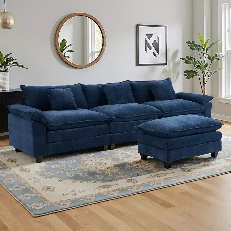EHMKNP 112 L-Shaped Modular Sectional Sofa  Comfy Cloud Couch with Movable Ottoman, Deep Seat Cushions for Living Room