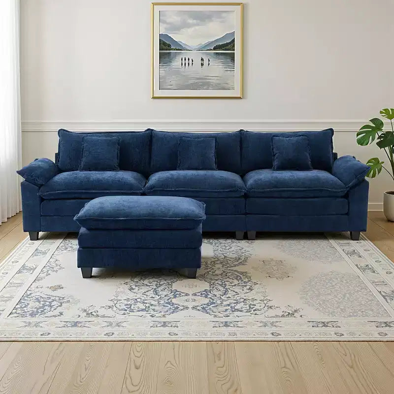 EHMKNP 112 L-Shaped Modular Sectional Sofa  Comfy Cloud Couch with Movable Ottoman, Deep Seat Cushions for Living Room