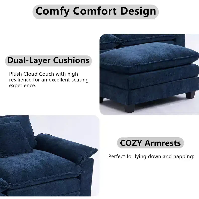 EHMKNP 112 L-Shaped Modular Sectional Sofa  Comfy Cloud Couch with Movable Ottoman, Deep Seat Cushions for Living Room