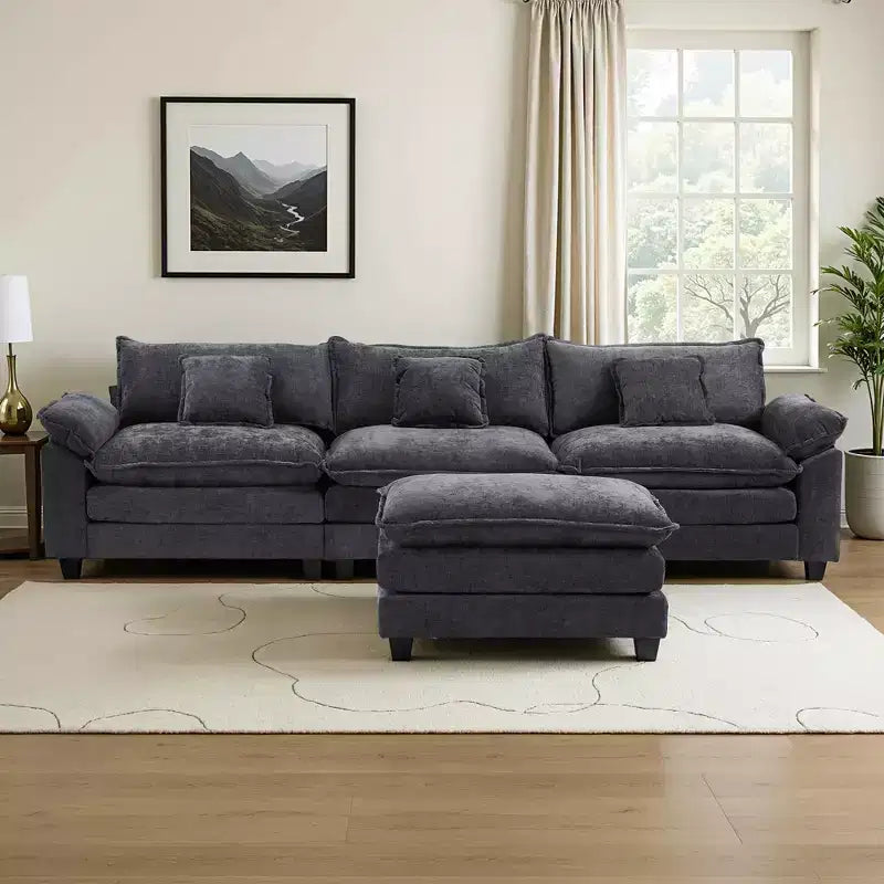 EHMKNP 112 L-Shaped Modular Sectional Sofa  Comfy Cloud Couch with Movable Ottoman, Deep Seat Cushions for Living Room