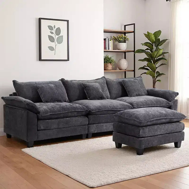 EHMKNP 112 L-Shaped Modular Sectional Sofa  Comfy Cloud Couch with Movable Ottoman, Deep Seat Cushions for Living Room