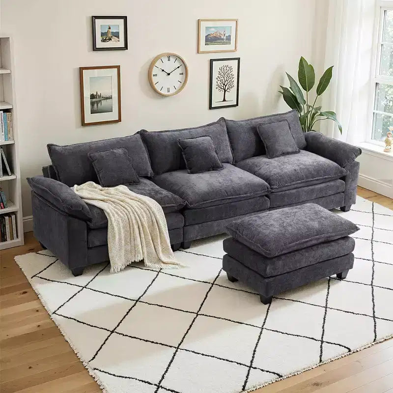 EHMKNP 112 L-Shaped Modular Sectional Sofa  Comfy Cloud Couch with Movable Ottoman, Deep Seat Cushions for Living Room