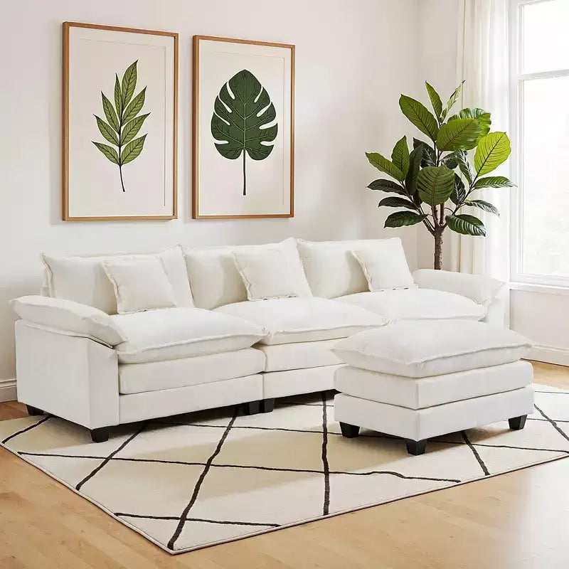 EHMKNP 112 L-Shaped Modular Sectional Sofa  Comfy Cloud Couch with Movable Ottoman, Deep Seat Cushions for Living Room