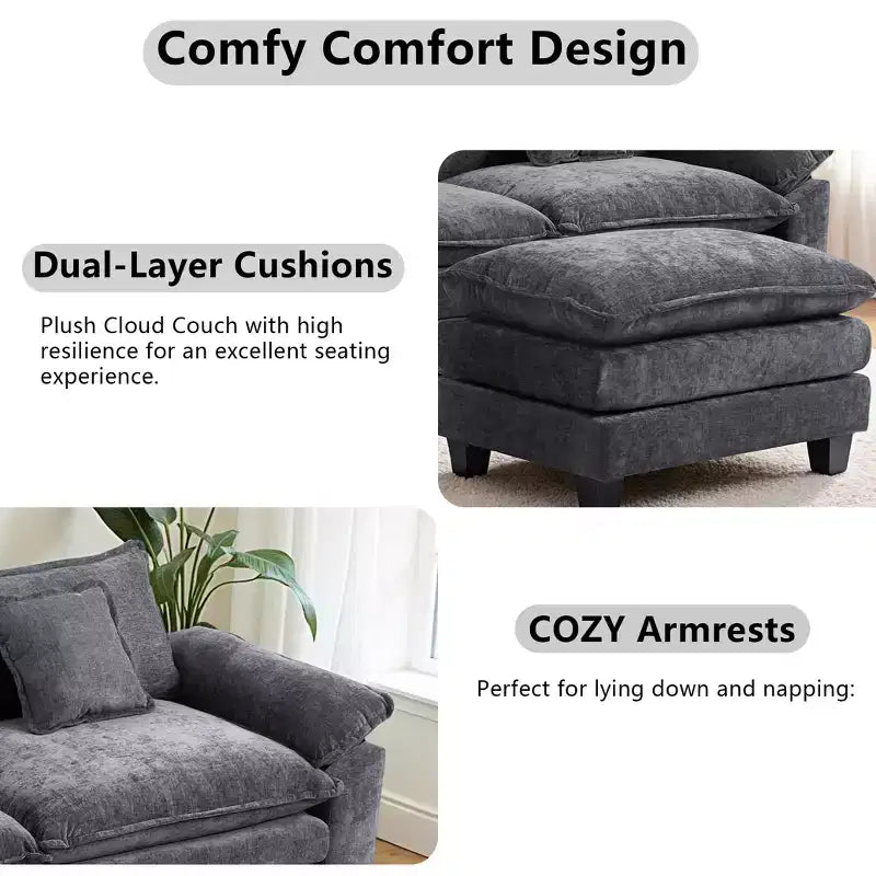 EHMKNP 112 L-Shaped Modular Sectional Sofa  Comfy Cloud Couch with Movable Ottoman, Deep Seat Cushions for Living Room