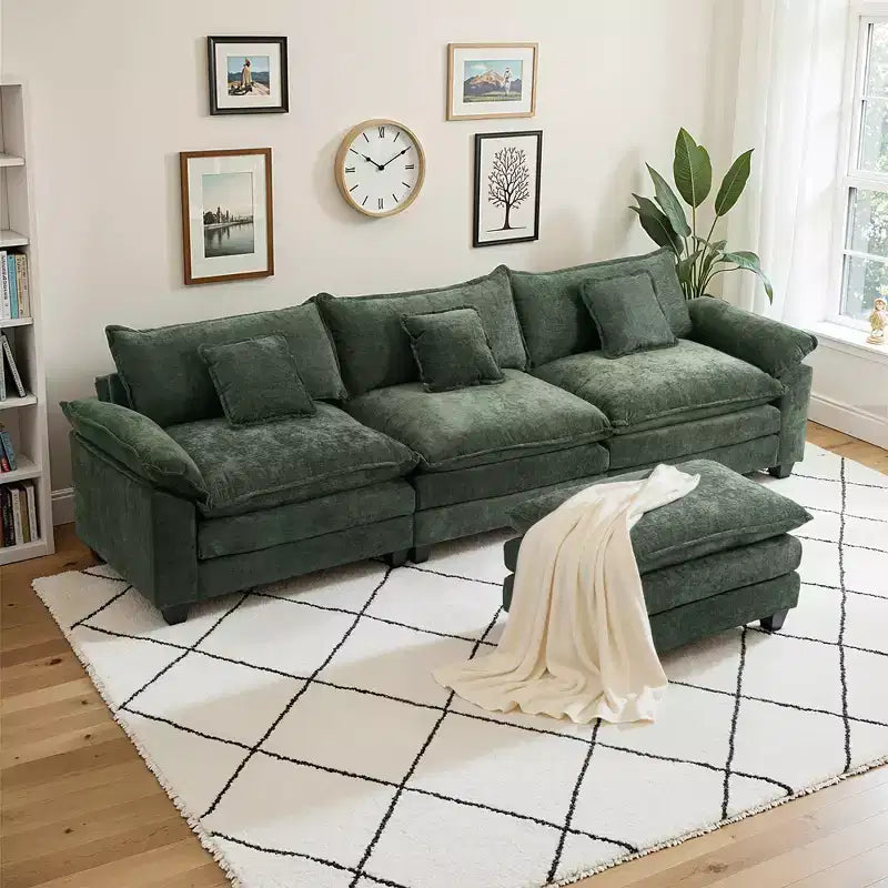 EHMKNP 112 L-Shaped Modular Sectional Sofa  Comfy Cloud Couch with Movable Ottoman, Deep Seat Cushions for Living Room