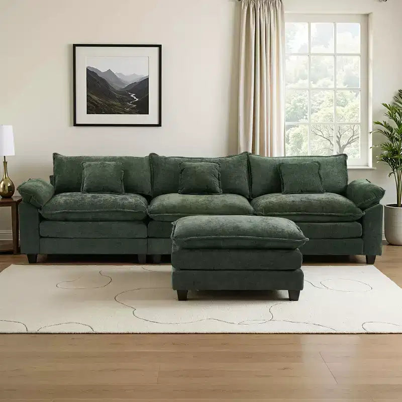 EHMKNP 112 L-Shaped Modular Sectional Sofa  Comfy Cloud Couch with Movable Ottoman, Deep Seat Cushions for Living Room