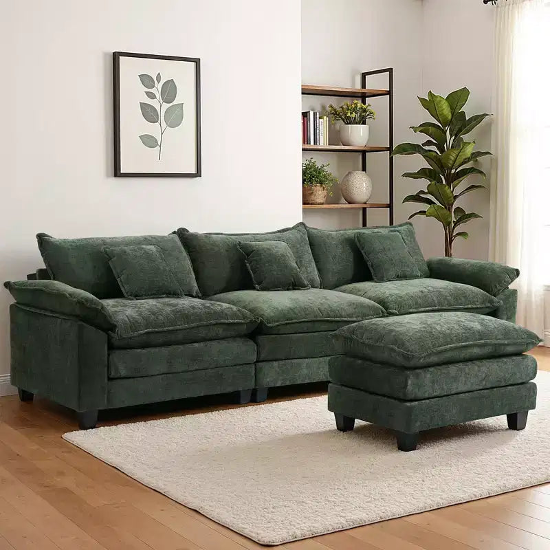 EHMKNP 112 L-Shaped Modular Sectional Sofa  Comfy Cloud Couch with Movable Ottoman, Deep Seat Cushions for Living Room