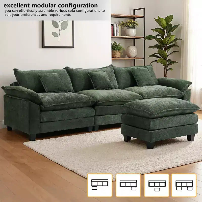 EHMKNP 112 L-Shaped Modular Sectional Sofa  Comfy Cloud Couch with Movable Ottoman, Deep Seat Cushions for Living Room