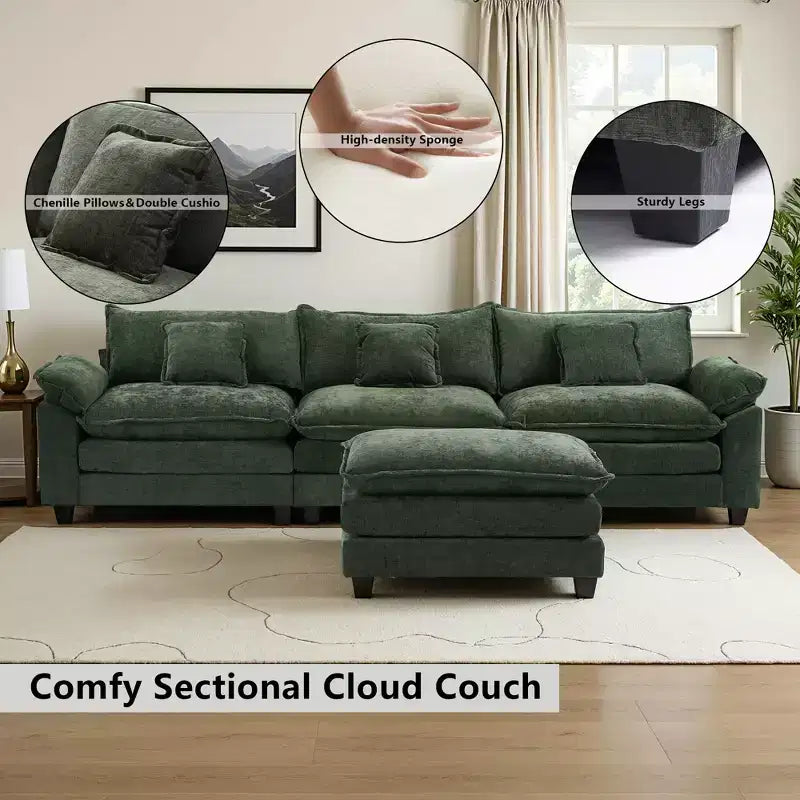 EHMKNP 112 L-Shaped Modular Sectional Sofa  Comfy Cloud Couch with Movable Ottoman, Deep Seat Cushions for Living Room