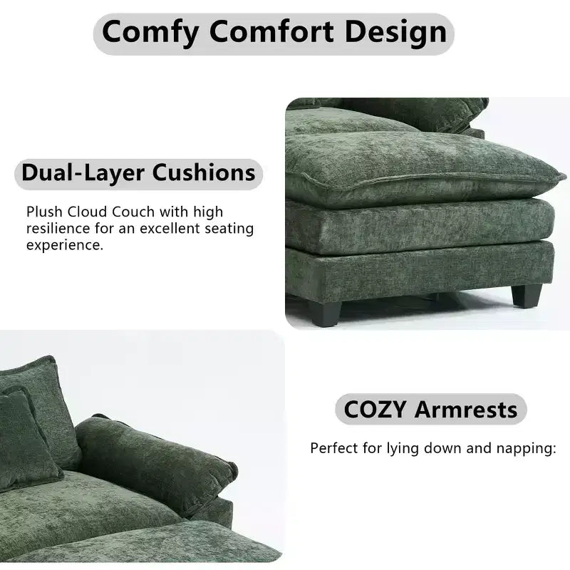 EHMKNP 112 L-Shaped Modular Sectional Sofa  Comfy Cloud Couch with Movable Ottoman, Deep Seat Cushions for Living Room