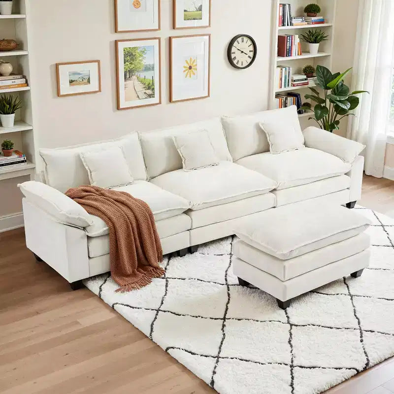 EHMKNP 112 L-Shaped Modular Sectional Sofa  Comfy Cloud Couch with Movable Ottoman, Deep Seat Cushions for Living Room