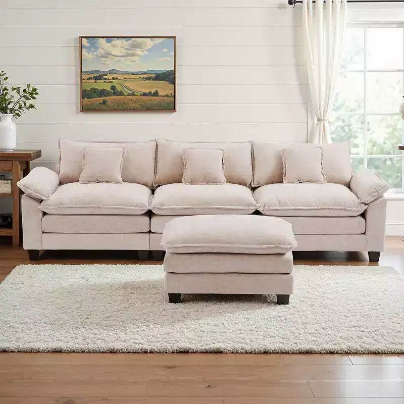 EHMKNP 112 L-Shaped Modular Sectional Sofa  Comfy Cloud Couch with Movable Ottoman, Deep Seat Cushions for Living Room