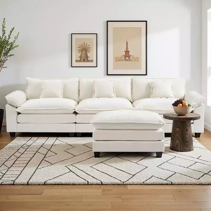 EHMKNP 112 L-Shaped Modular Sectional Sofa  Comfy Cloud Couch with Movable Ottoman, Deep Seat Cushions for Living Room
