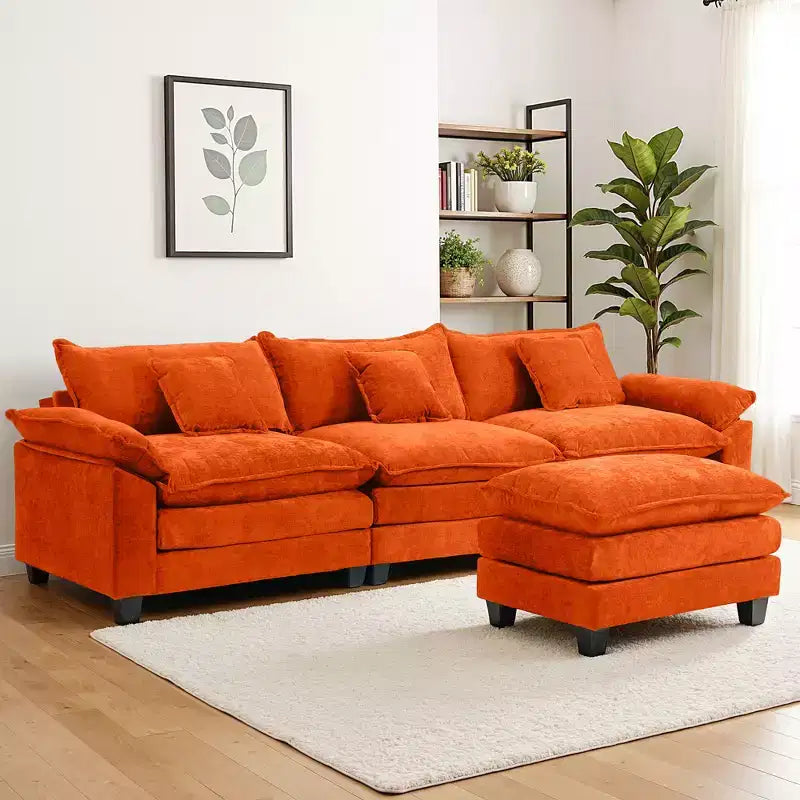 EHMKNP 112 L-Shaped Modular Sectional Sofa  Comfy Cloud Couch with Movable Ottoman, Deep Seat Cushions for Living Room
