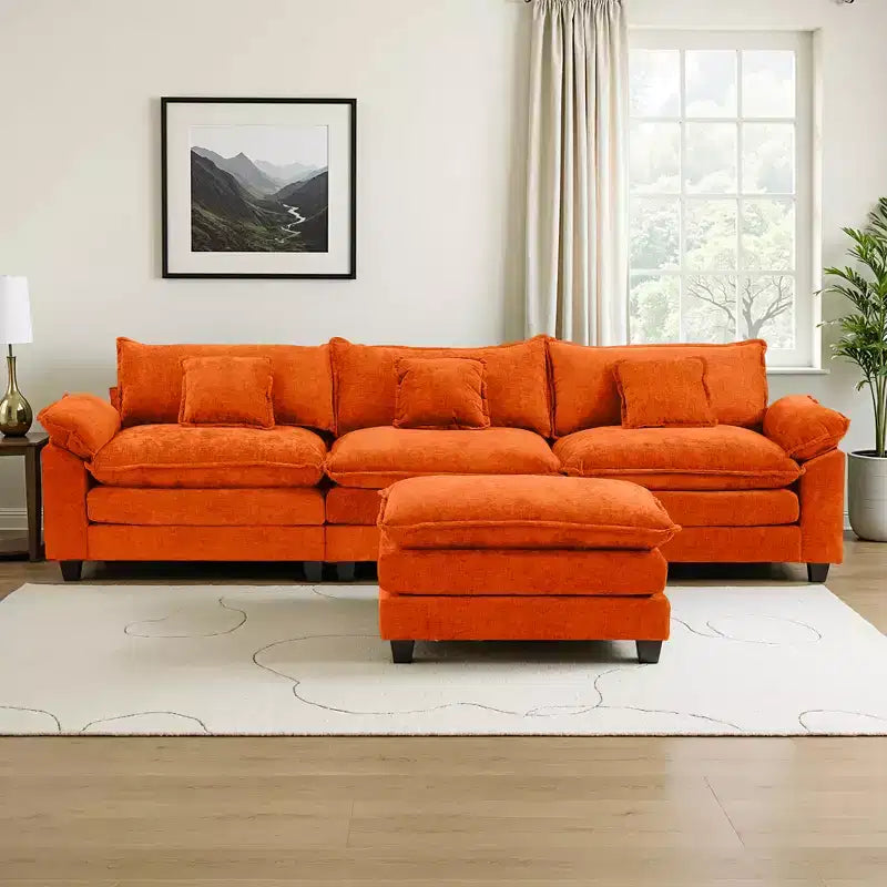 EHMKNP 112 L-Shaped Modular Sectional Sofa  Comfy Cloud Couch with Movable Ottoman, Deep Seat Cushions for Living Room
