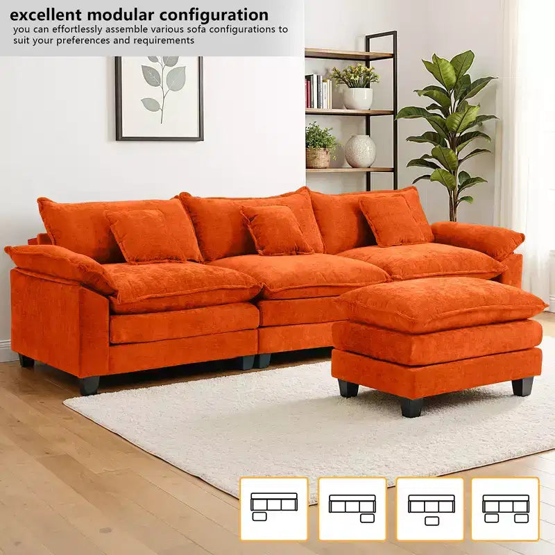 EHMKNP 112 L-Shaped Modular Sectional Sofa  Comfy Cloud Couch with Movable Ottoman, Deep Seat Cushions for Living Room